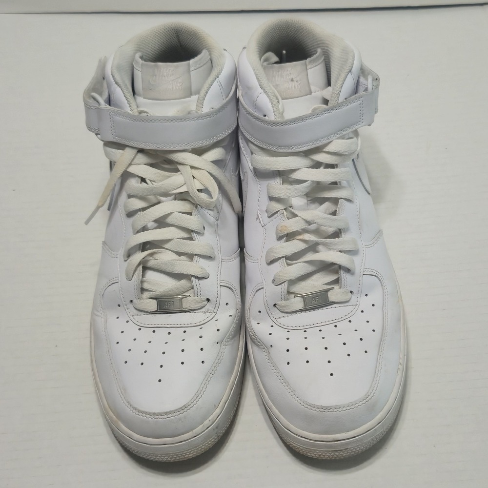 Nike Air Force 1 Mid '07 Leather Sneakers Triple White Size 13 CW2289-111 - Picture 8 of 9